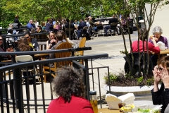 Attendees enjoy lunch on the Woodruff Library Patio.