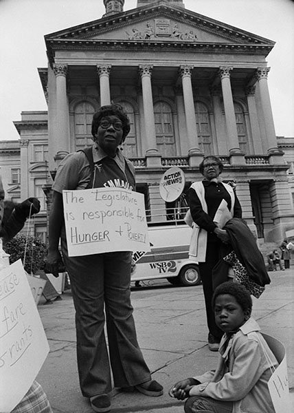 Ethel May Matthews, president of the Emmaus House chapter of the NWRO, protests the Georgia Legislature.