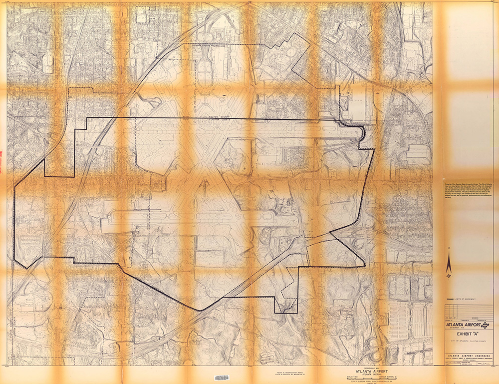 Map of Atlanta Airport that depicts the Fulton-Clayton county line, 1969.