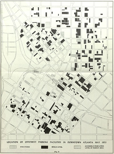 Downtown Atlanta parking locations, 1953